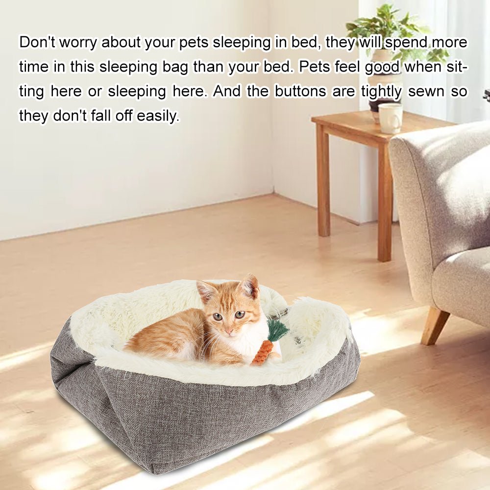2 In 1 Cat Cushion Bed with Carrot Teeth Cleaning Toy Super Soft Puppy Kitten Sleeping Mat Foldable Basket Carrier for Pets