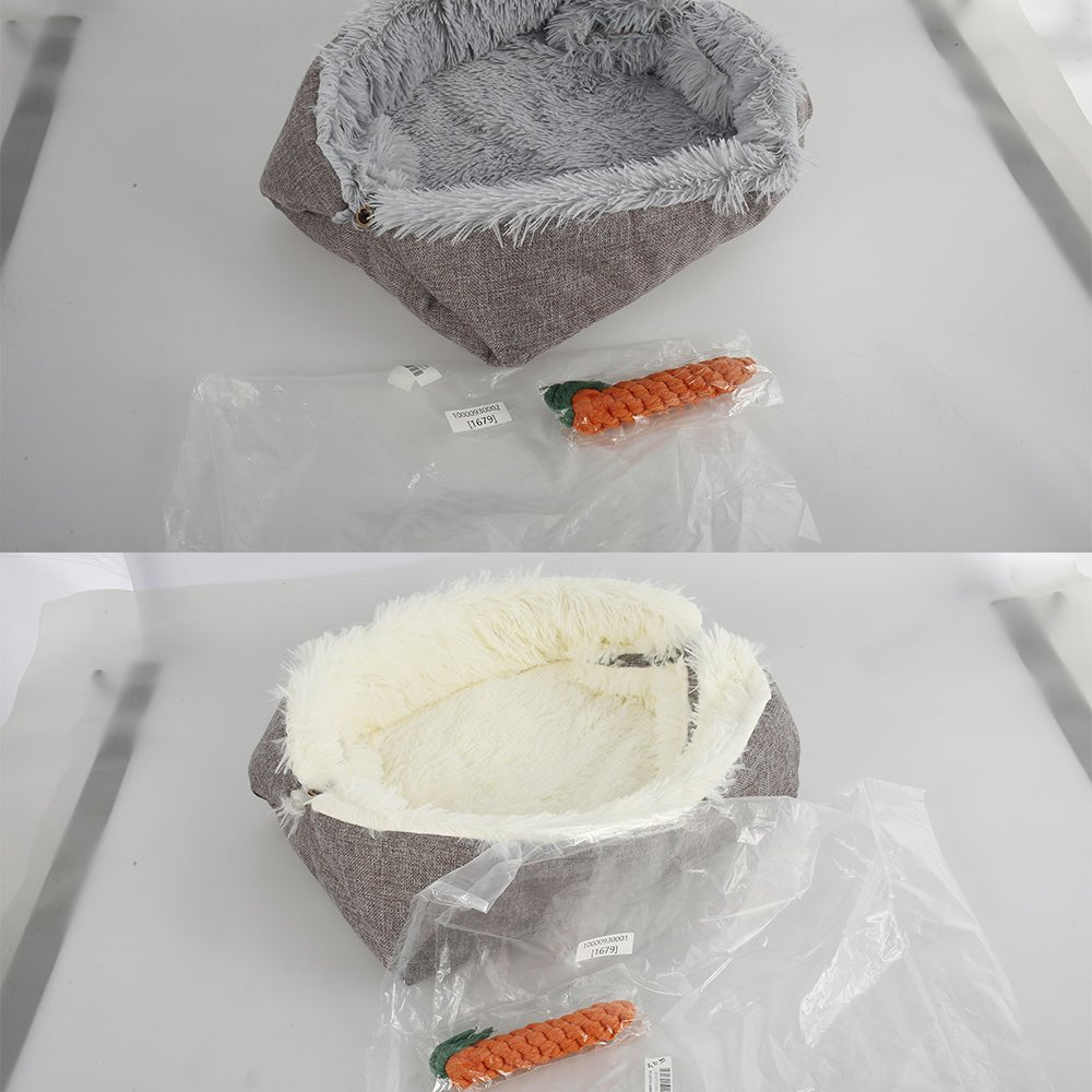 2 In 1 Cat Cushion Bed with Carrot Teeth Cleaning Toy Super Soft Puppy Kitten Sleeping Mat Foldable Basket Carrier for Pets